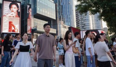 Shoppers at Beijing's Sanlitun shopping district.