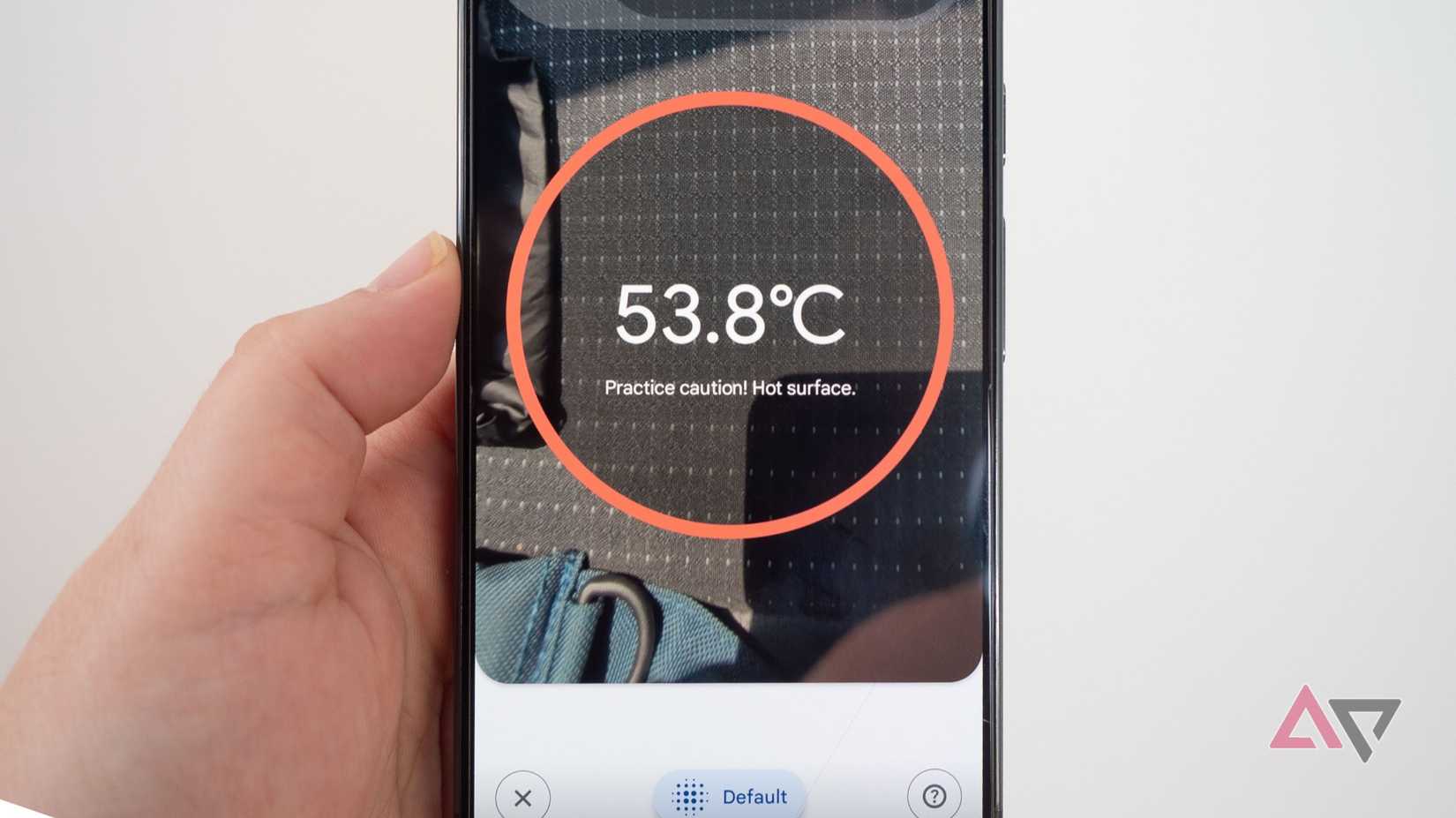 Google Pixel 10 Pro XL thermometer app showing car seat temperature at 129F (53.8°C)