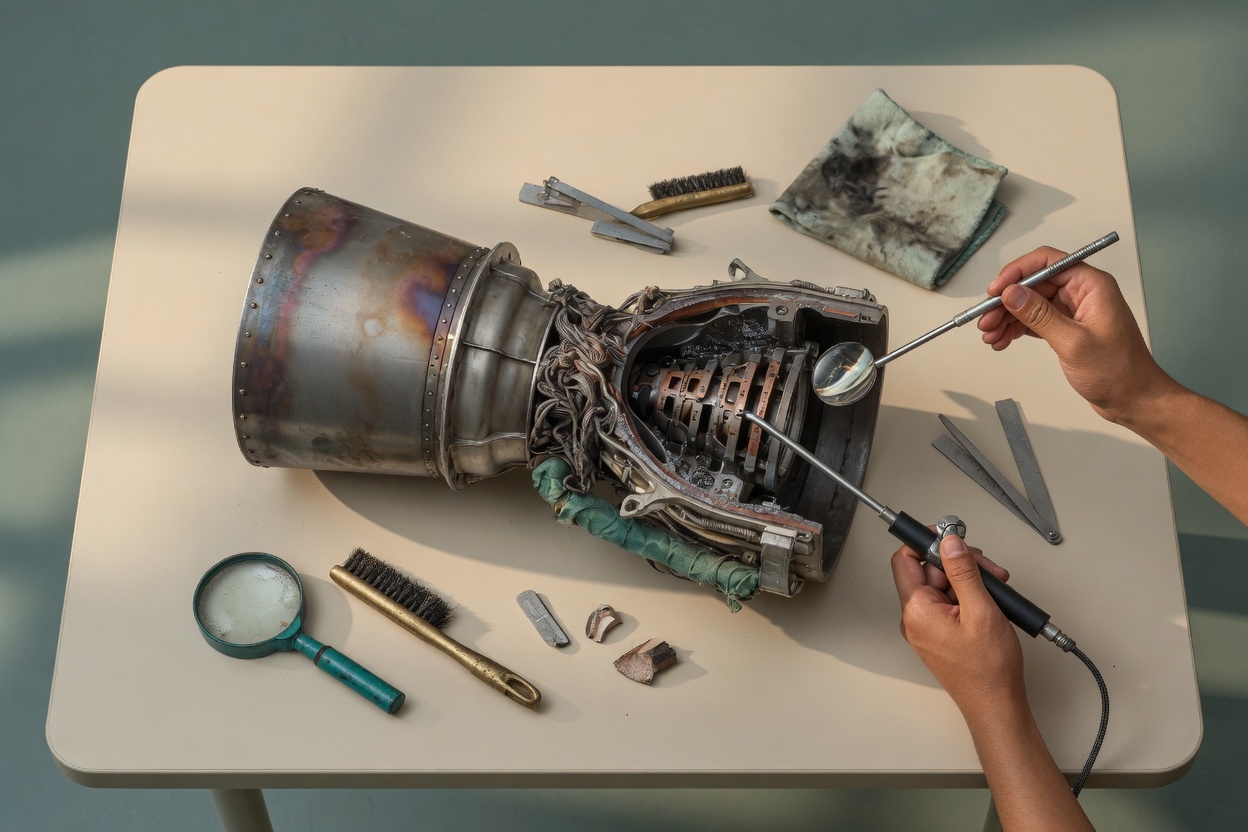 Inspection of RV-X rocket engine after durability tests