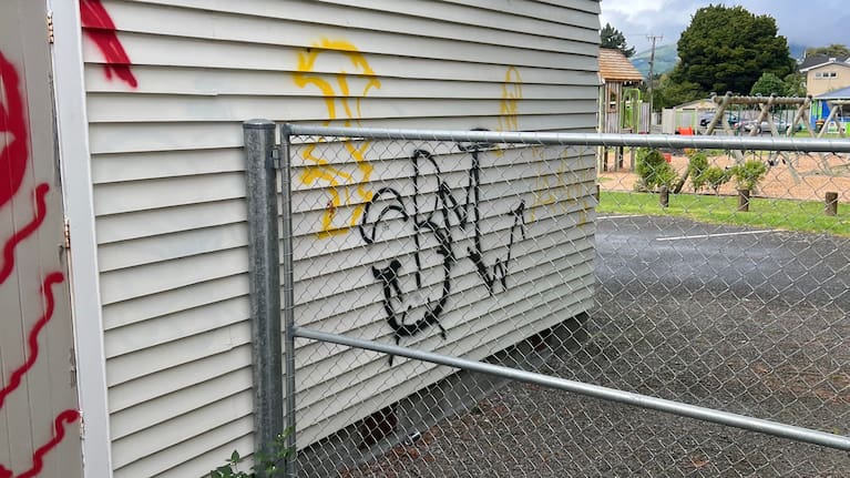 Graffiti at Raumati South Hall. (Source: Kāpiti Coast District Council)