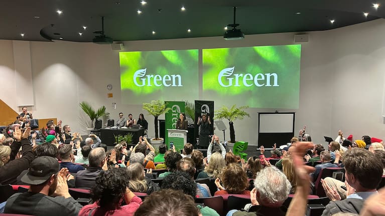 Greens co-leader Chlöe Swarbrick takes the stage at the party AGM.