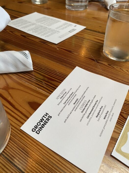 Dinner-for-founders concept looks to earn place at the table in local startup scene 3 growth dinners menu