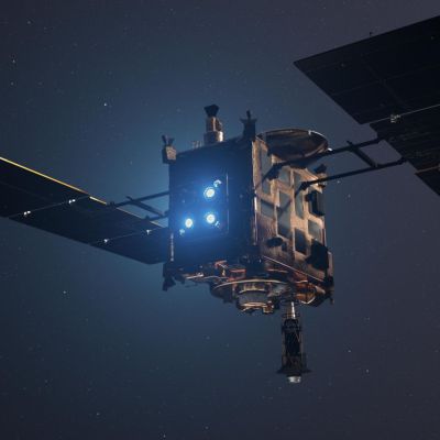 Artist impression of Hayabusa2 firing its ion thrusters. (Credit: DLR, Wikimedia)