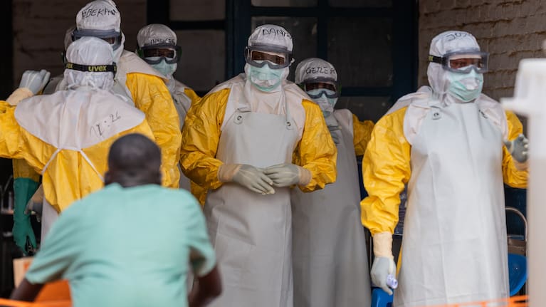Health workers prepare for duty at the Mongbwalu treatment center in Mongbwalu, Congo, Friday, June 5, 2026