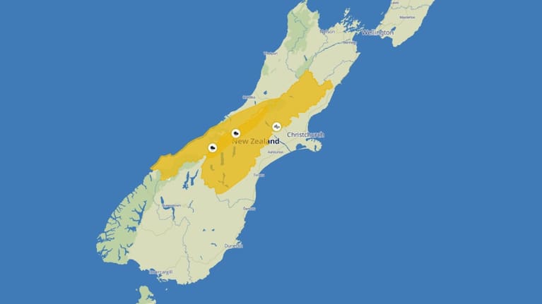 Heavy rain and strong winds for central areas of the South Island.