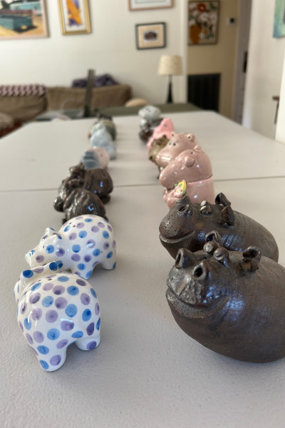 Line of hippo figurines