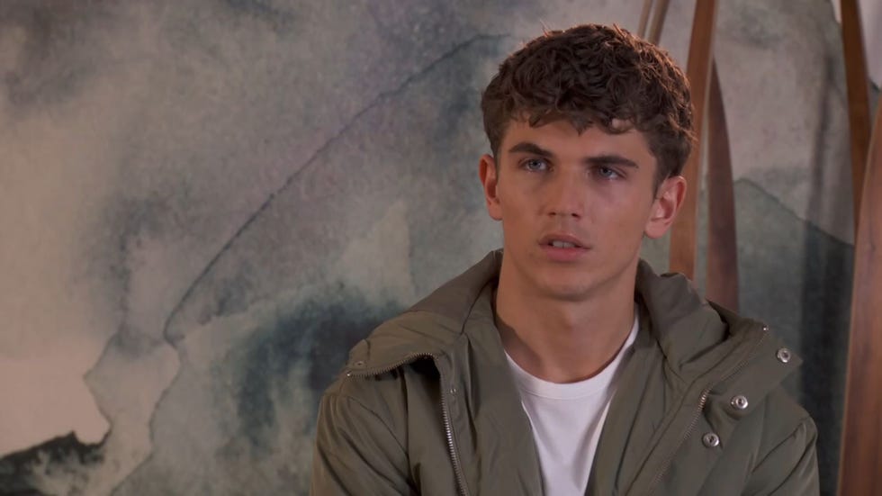 Hollyoaks Lucas Hay hollyoaks lucas hay in a grey coat over a white t shirt