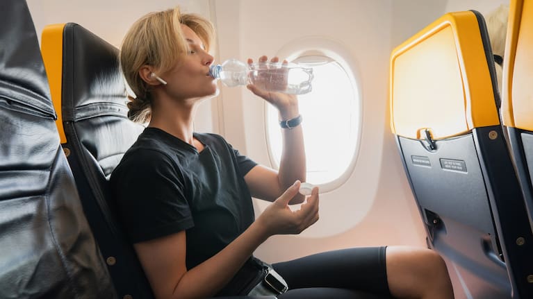 Consider drinking plenty of water before and during the flight.