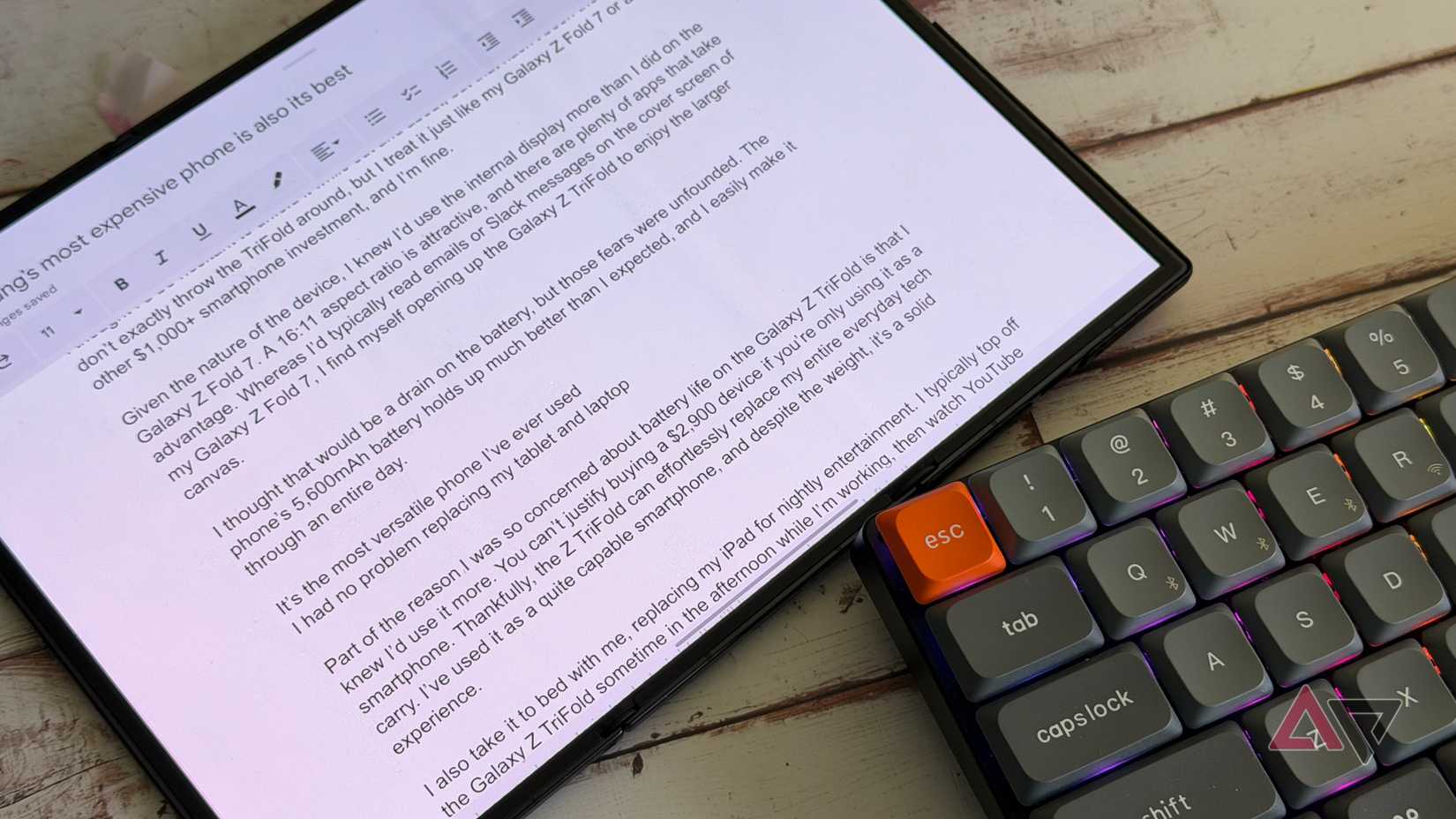 Samsung Galaxy Z TriFold with keyboard