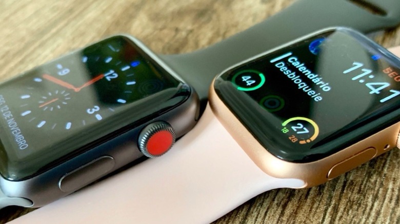 Up-close shot of Apple Watch Series 3 and Series 4 models