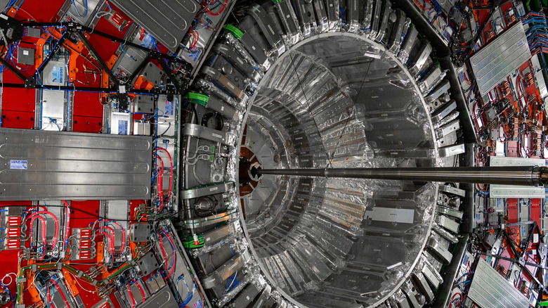 View of the Compact Muon Solenoid (CMS) detector inside the LHC at CERN.