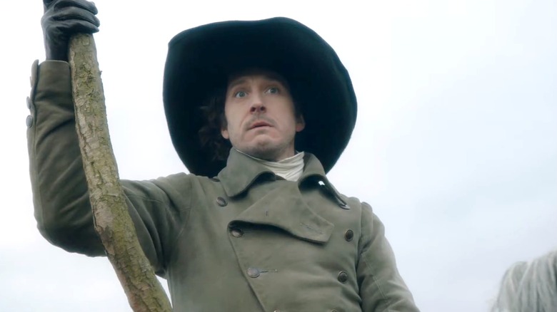 Jonathan Strange on a horse, looking surprised