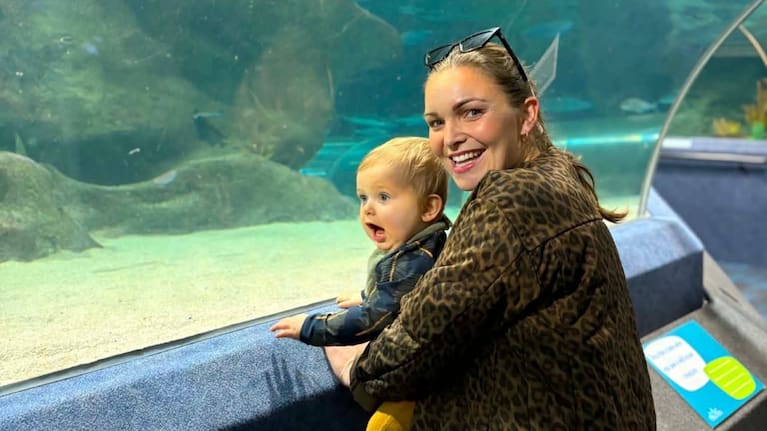 Katie Nimon with her child, Lochie.
