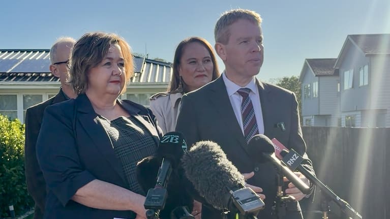 Labour energy spokesperson Megan Woods and leader Chris Hipkins at a 'solar power for all' policy announcement in Auckland.