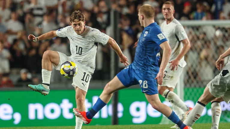 Lachlan Bayliss controls the ball during his debut for the All Whites in March.