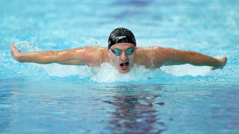 Lewis Clareburt of Team New Zealand competes during the Men's 200m Butterfly.
