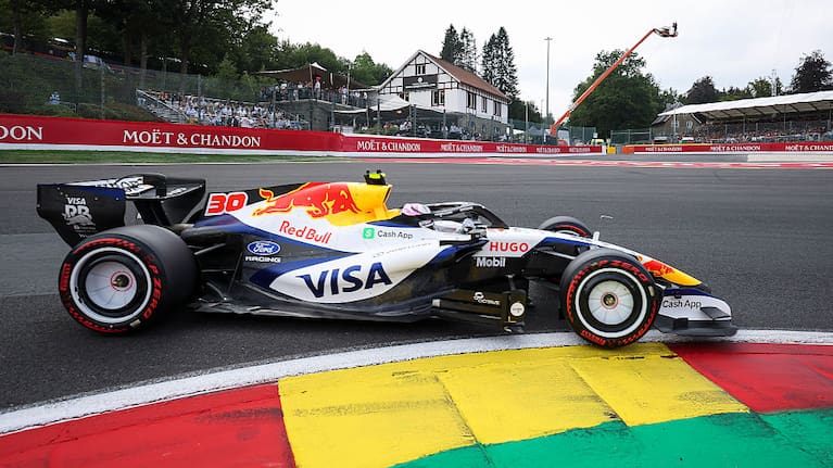 Liam Lawson of New Zealand driving the F1 race car No 30, the Racing Bulls VCARB 03