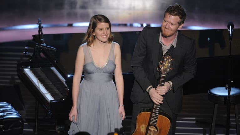 Marketa Irglova, left, and Glen Hansard appear after performing during the 80th Academy Awards in Los Angeles on Feb. 24, 2008.