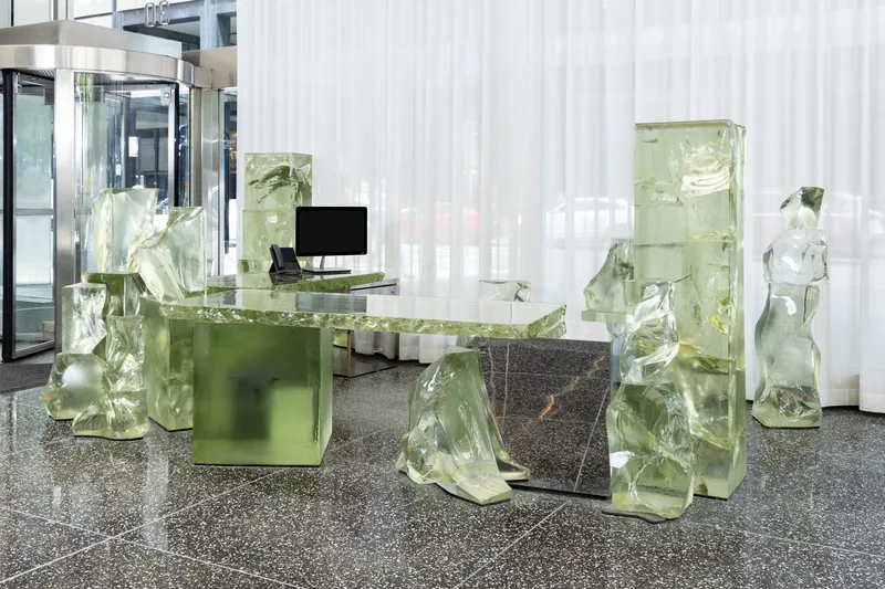 Frank Gehry's 'Icehenge' desk in the Inland Steel Building in Chicago