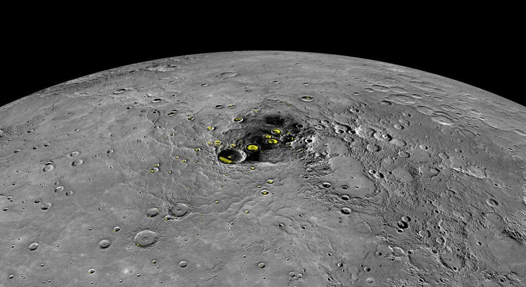 Mercury is the closest planet to the Sun, yet permanently shadowed craters near its poles contain water ice that may have survived for billions of years