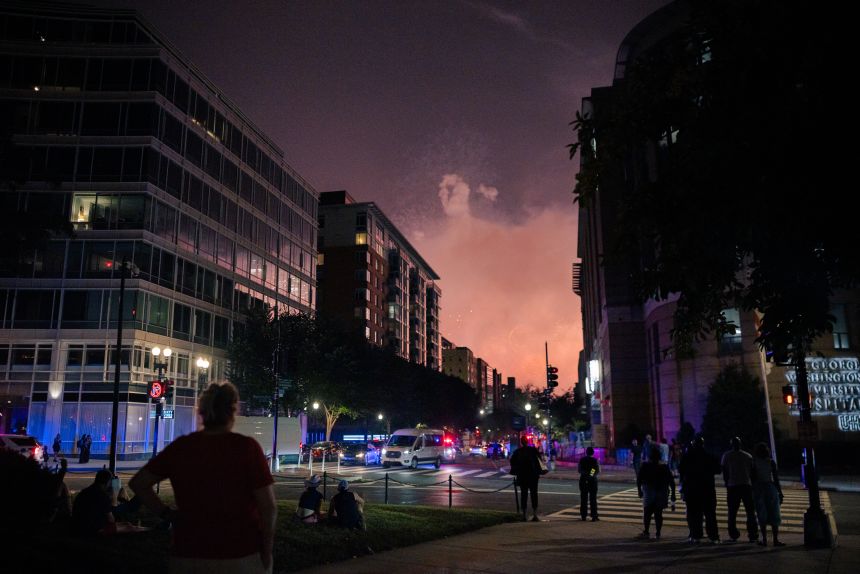 Police sirens and ambulances approach George Washington University Hospital upon the conclusion of the fireworks display in Washington, DC, early in the morning on July 5, 2026.