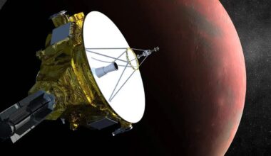 An artist depiction of New Horizons near Pluto.