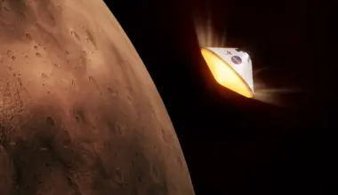 rendering of NASA spacecraft descending to Mars