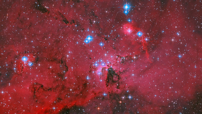 Nasa’s Hubble captures a spectacular red, white and blue stellar nursery where thousands of stars are being born