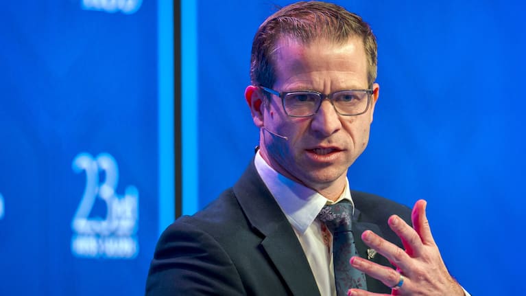 New Zealand Defence Minister Chris Penk speaks during the 23rd IISS Shangri-La Dialogue at the Shangri-La Hotel on May 30, 2026 in Singapore.