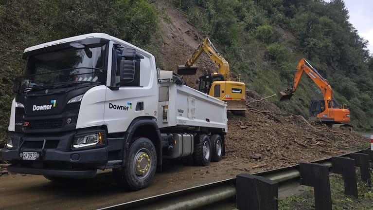 NZTA said crews were working to clear about 500 cubic metres of slip material from SH3 at the Awakino Gorge.