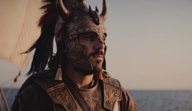 A pretend man pretend stares at the pretend sea.