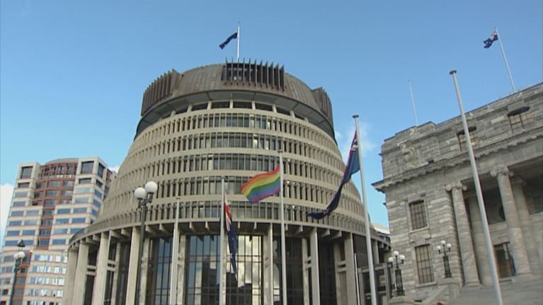 Parliament raises the Rainbow flag following the passing of homosexual law reform.