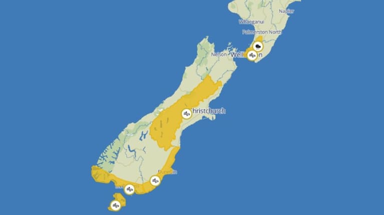 Parts of the South Island and Wellington are in for severe gales, and some heavy rain, according to MetService.