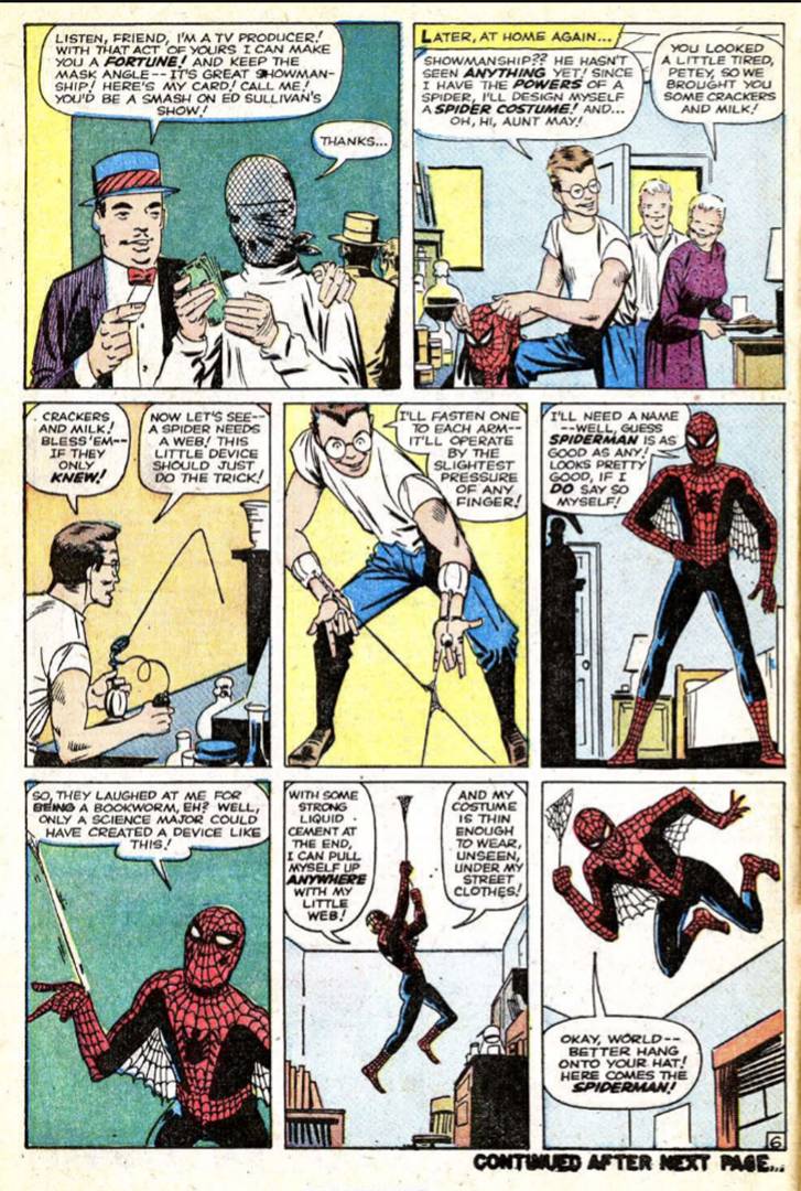 Peter Parker invents his web shooters in Amazxing Fantasy 15