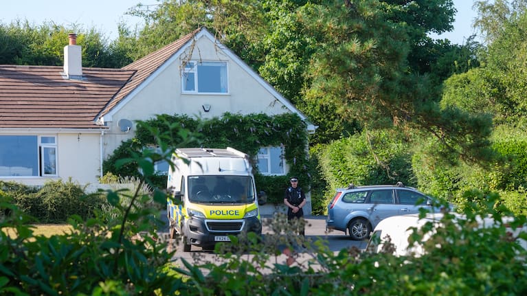 Police outside the house of former lawmaker Ann Widdecombe, in Haytor, England, Friday July 10, 2026, after she was found dead in her home.