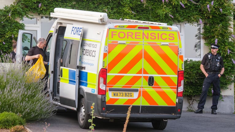 Police outside the house of former lawmaker Ann Widdecombe, in Haytor, England, Friday July 10, 2026, after she was found dead in her home.