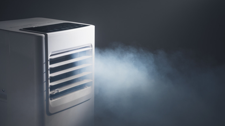 A potable air conditioner blowing frosty air
