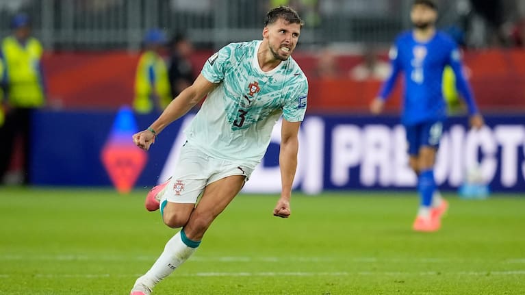 Portugal's Ruben Dias (3) celebrates a win during the World Cup round of 32 match between Portugal and Croatia in Toronto.
