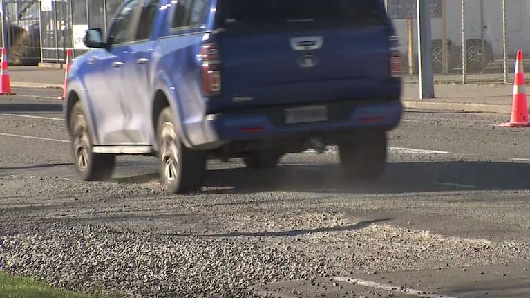 Potholes pictured on SH1 in Ashburton. 