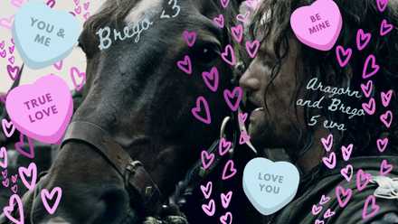 Photo montage of Aragorn from the Lord of the Rings movie with hand drawn hearts and stickers