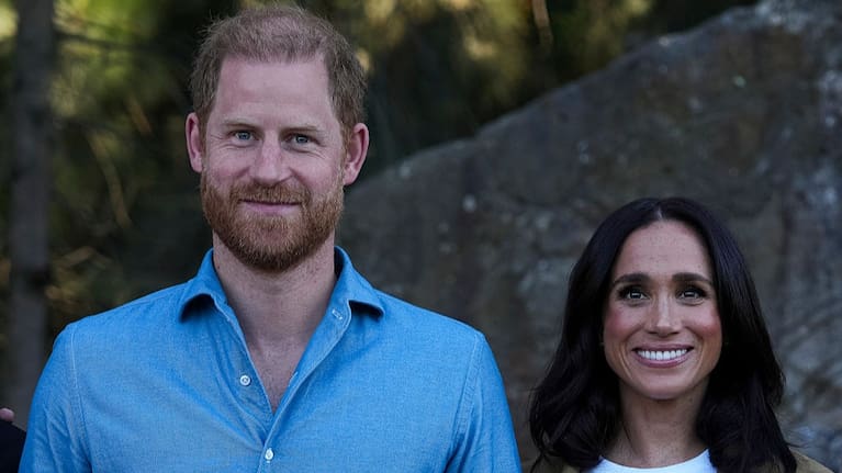 Prince Harry, Duke of Sussex and Meghan, Duchess of Sussex pose for a photo during a Scar Tree Walk on April 16, 2026 in Melbourne.