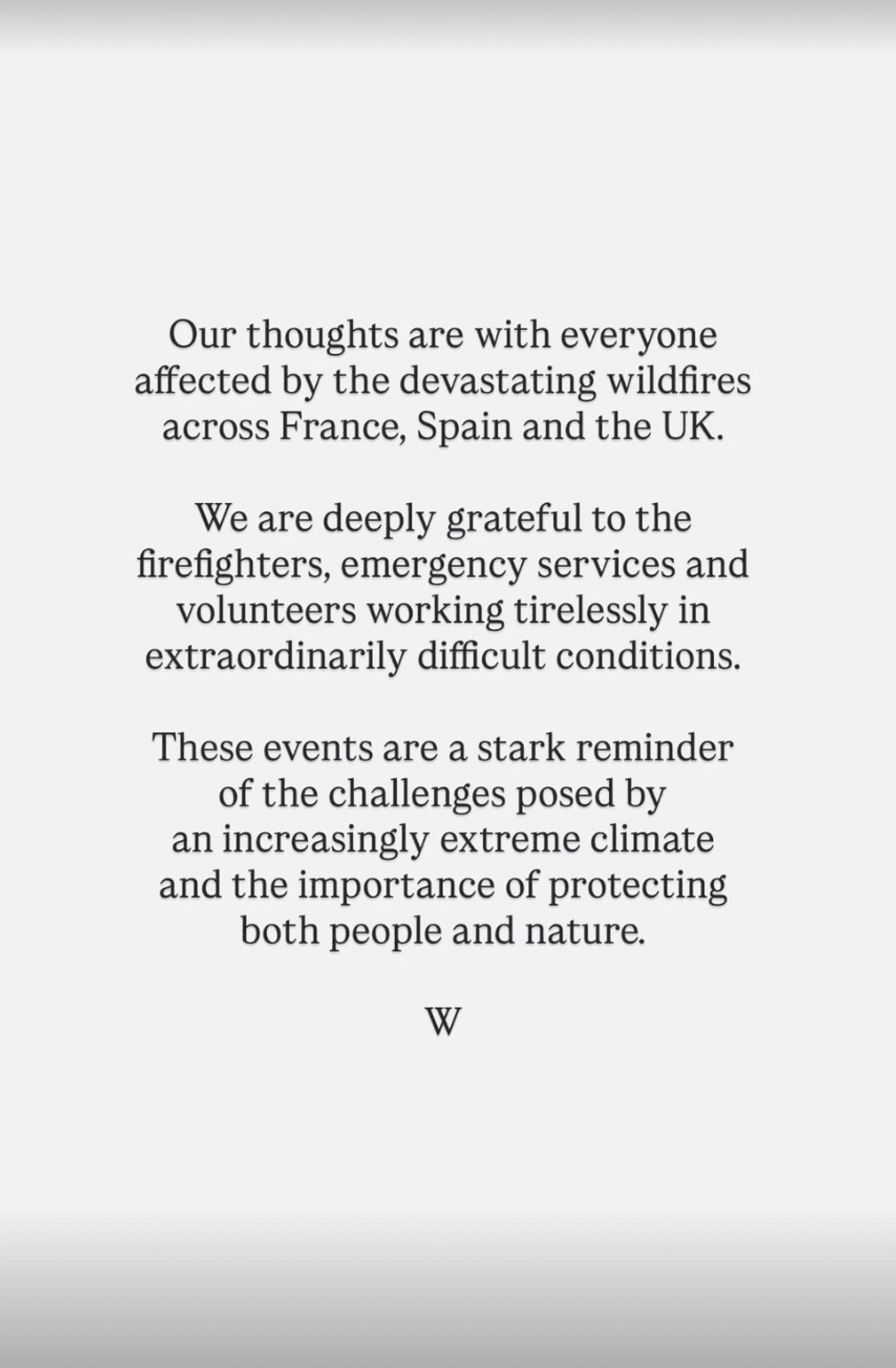 Prince WIlliam's statement on European wildfires