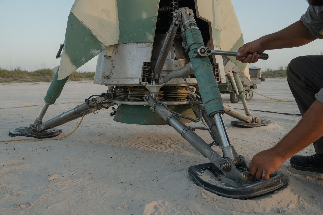 Technician working on RV-X landing gear before the test flight