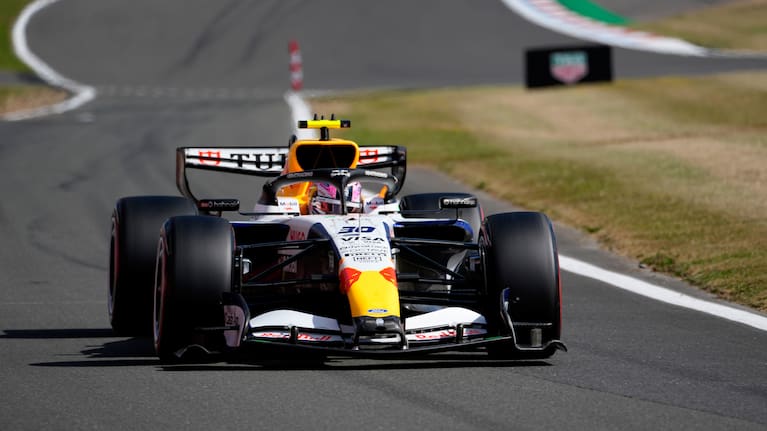 Racing Bulls driver Liam Lawson of New Zealand steers his car during the qualifying session ahead of the British F1 Grand Prix, in Silverstone, England`.