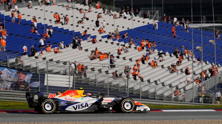 Racing Bulls driver Liam Lawson of New Zealand steers his car during the second free practice ahead of the Austrian F1 Grand Prix, in Spielberg, Austria, Friday, June 26, 2026.