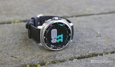 The Galaxy Watch 8 Classic sitting on its side with its display on.