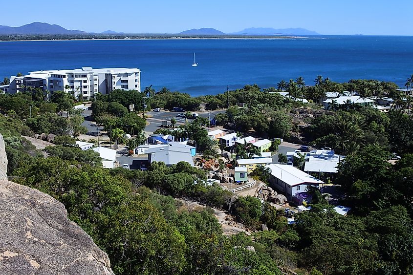 A coastal view over Bowen, Queensland, and its bays.