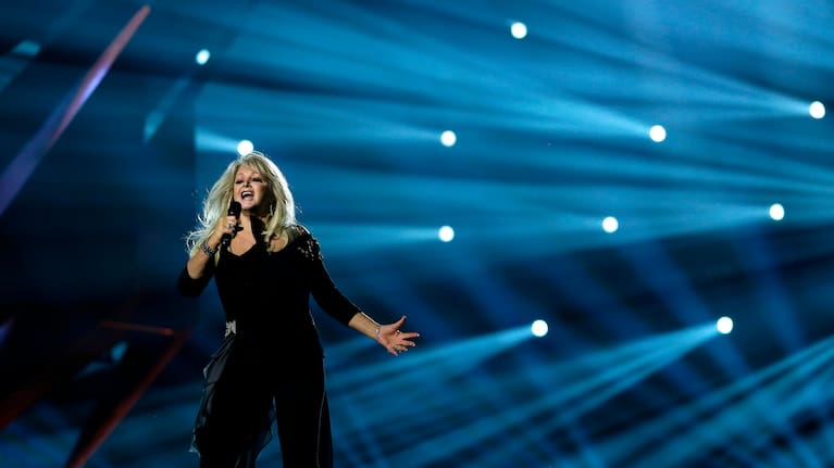 Singer Bonnie Tyler performs her song "Believe in Me" during a rehearsal for the final of the Eurovision Song Contest at the Malmo Arena in Malmo, Sweden on May 17, 2013.