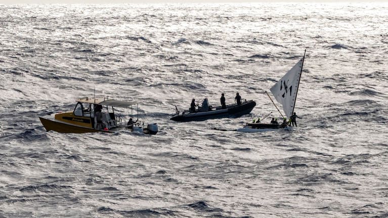 The New Zealand Navy comes to the rescue of an outrigger off Hawaii.