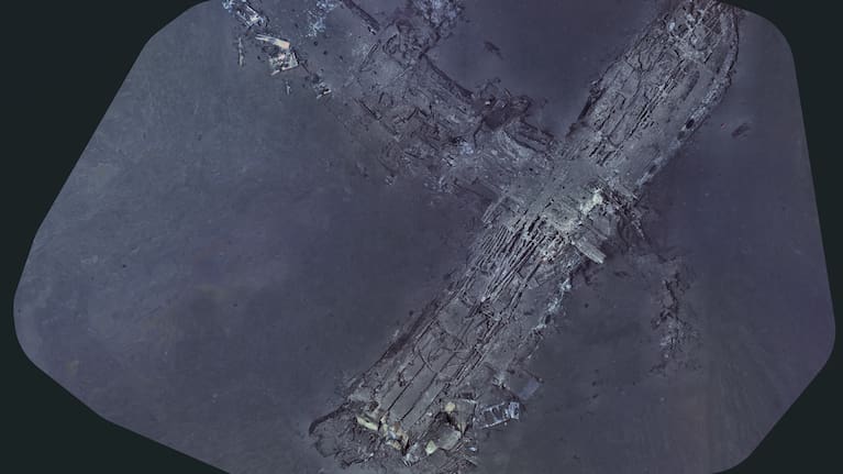 This undated composite image provided by the Air/Sea Heritage Foundation and Deep Sea Vision on Tuesday, July 21, 2026, shows the Clipper Endeavor wreck. 